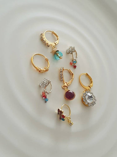 Wedding Favor, 7 Pieces Multi Dangle Nose Ring, Indian Nose Ring, Nose Hoop, Indian Nostril Hoop, Moon Jewelry, Crescent Shaped