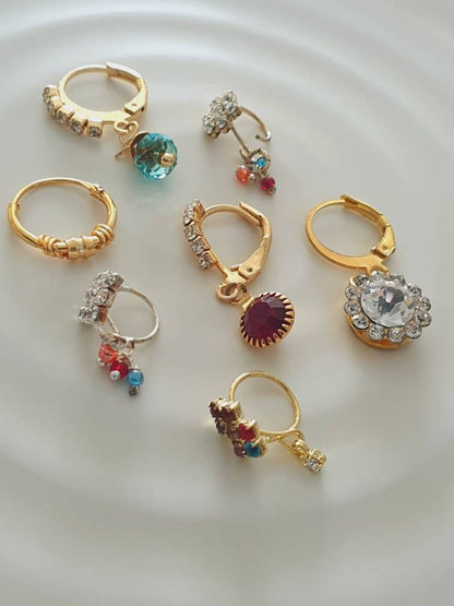 Wedding Favor, 7 Pieces Multi Dangle Nose Ring, Indian Nose Ring, Nose Hoop, Indian Nostril Hoop, Moon Jewelry, Crescent Shaped