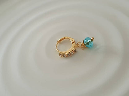 Blue Beads Nose Ring, Gold Filled Nose Hoop, Daith Earring, Tragus Hoop, Cartilage Ring, Cute Nose Ring, Unique Nose Hoop