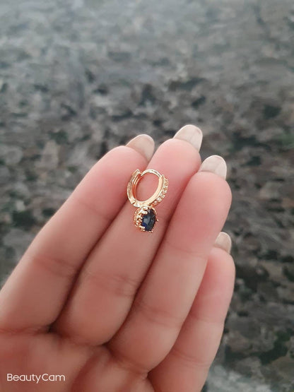Dark Blue Dangle 14k Gold Nose Ring, Boho Cartilage Earring Hoop, Floral Hoop, Beaded Nose Hoop, Nose Piercing