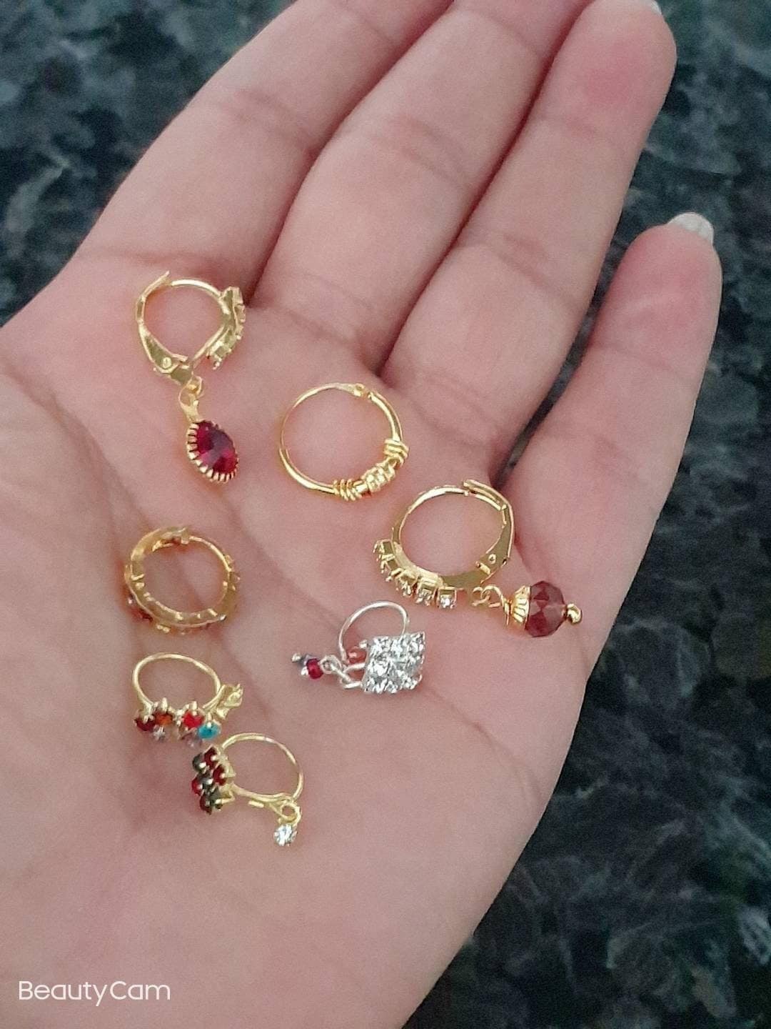 7 pieces Nose Ring Rose or Yellow gold 14k nose ring, Cartilage, Tragus Helix Nose Ring Small Tiny Seamless Little Sleeper