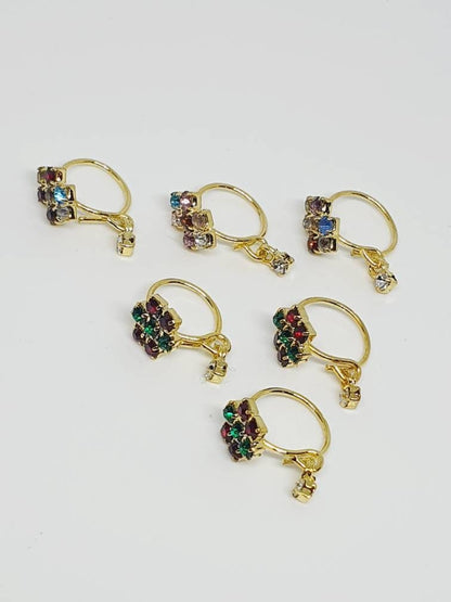 Jewelry gift for her,  6 Indian flower Nose Ring, Nose Hoop, Crystal Dangle Nose Ring, 8mm, Indian Nose Ring, Bridal Jewelry