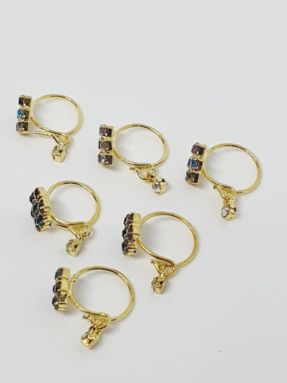 Jewelry gift for her,  6 Indian flower Nose Ring, Nose Hoop, Crystal Dangle Nose Ring, 8mm, Indian Nose Ring, Bridal Jewelry