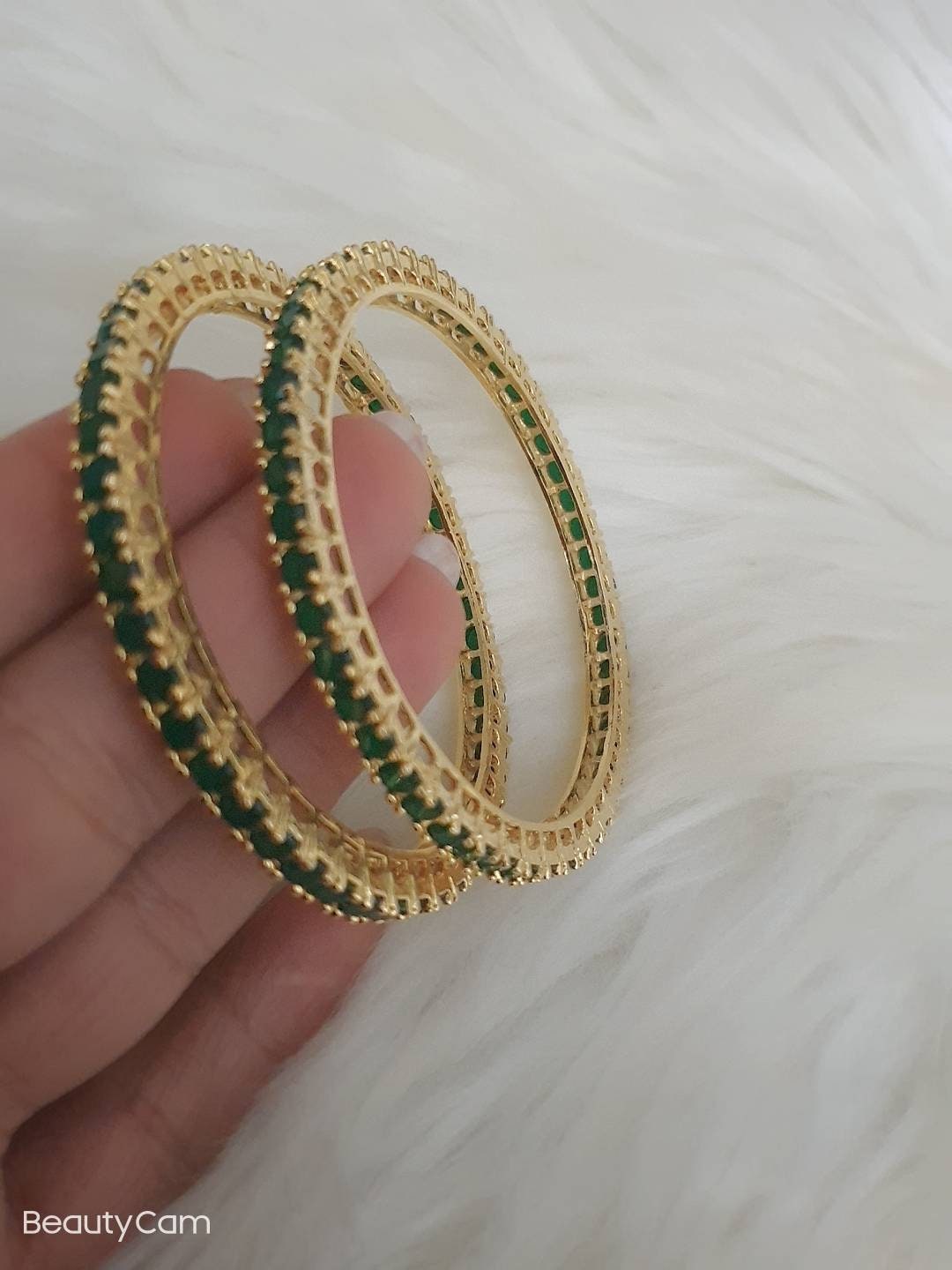 Gold Bangle Green CZ Zircon  Indian Wedding Bridal Jewelry