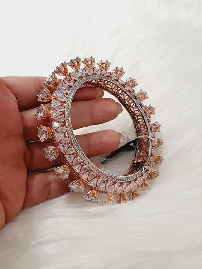 Rose Gold Bracelet, AD Bracelet, American Diamond Rose Gold Jewelry, Openable Bangle Size 2.6