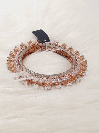 Rose Gold Bracelet, AD Bracelet, American Diamond Rose Gold Jewelry, Openable Bangle Size 2.6