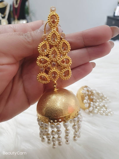 Long Jhumka Earrings, Gold Plated Jhumka, Pearls Earrings, Dangle Earrings