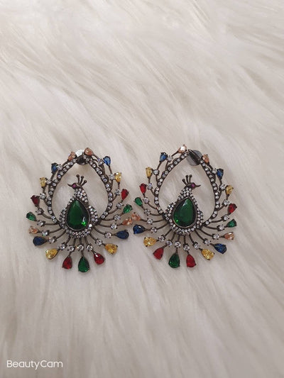 Multi Color Peacock Earrings, Black Polish Earrings, peacock jewelry indian