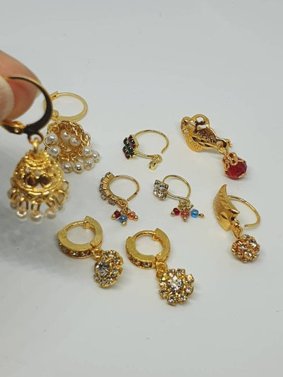 9 Pieces Dangle Jhumki Earrings Nose Ring Boho Nose Ring, Septum Ring, Dainty Nose Ring, Moon Nose Ring Hoop, Moon Nose Ring