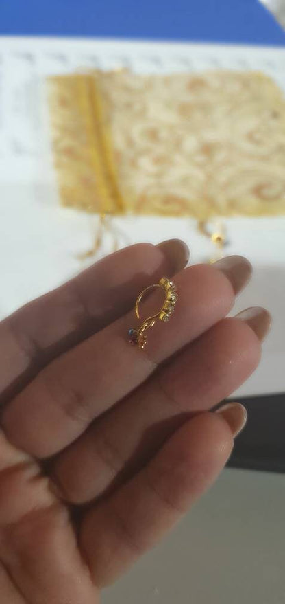 3 Pieces Clear Multi Dangle Stone Nose Ring Boho Nose Ring, Septum Ring, Dainty Nose Ring, Moon Nose Ring Hoop, Moon Nose Ring