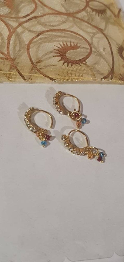 3 Pieces Clear Multi Dangle Stone Nose Ring Boho Nose Ring, Septum Ring, Dainty Nose Ring, Moon Nose Ring Hoop, Moon Nose Ring