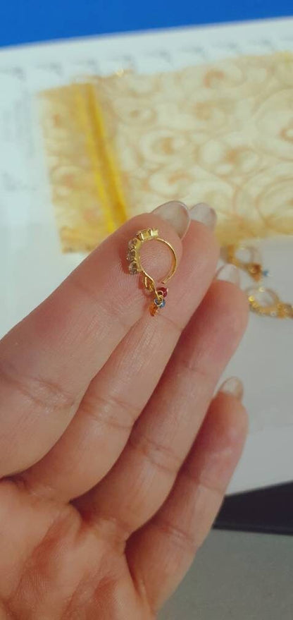 3 Pieces Clear Multi Dangle Stone Nose Ring Boho Nose Ring, Septum Ring, Dainty Nose Ring, Moon Nose Ring Hoop, Moon Nose Ring