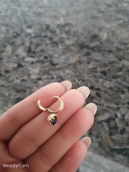 Dark Blue Dangle 14k Gold Nose Ring, Boho Cartilage Earring Hoop, Floral Hoop, Beaded Nose Hoop, Nose Piercing