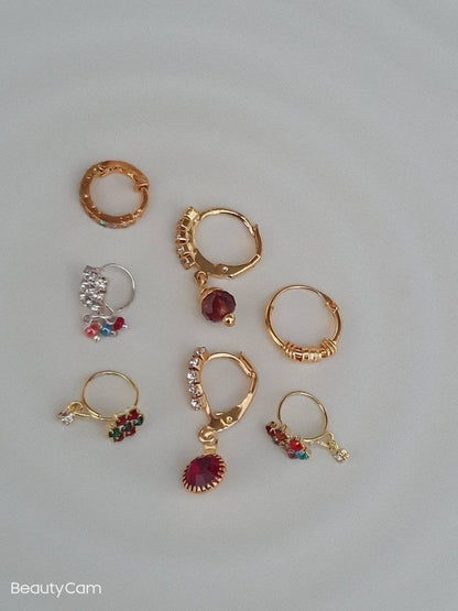 7 pieces Nose Ring Rose or Yellow gold 14k nose ring, Cartilage, Tragus Helix Nose Ring Small Tiny Seamless Little Sleeper