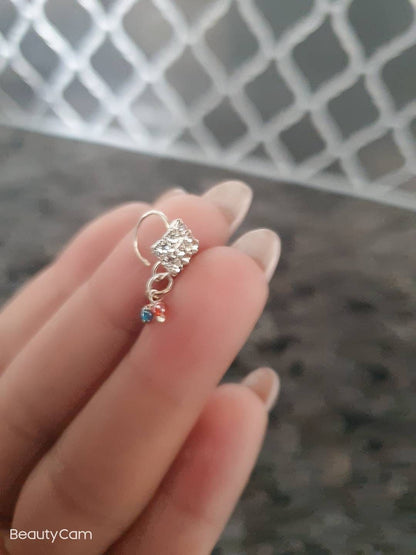 Boho Nose Ring 2 pcs, Septum Ring, Sterling Silver Nose Ring, Dainty Nose Ring, Moon Nose Ring Hoop, Double Nose Ring, Moon Nose Ring