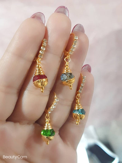 Gift for her - Vintage Lot Four Pair Stud Earrings Gold Toned Chunky Teardrop Round And Oval With Red Yellow Green Stones