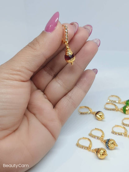 Gift for her - Vintage Lot Four Pair Stud Earrings Gold Toned Chunky Teardrop Round And Oval With Red Yellow Green Stones