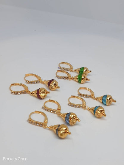 Gift for her - Vintage Lot Four Pair Stud Earrings Gold Toned Chunky Teardrop Round And Oval With Red Yellow Green Stones