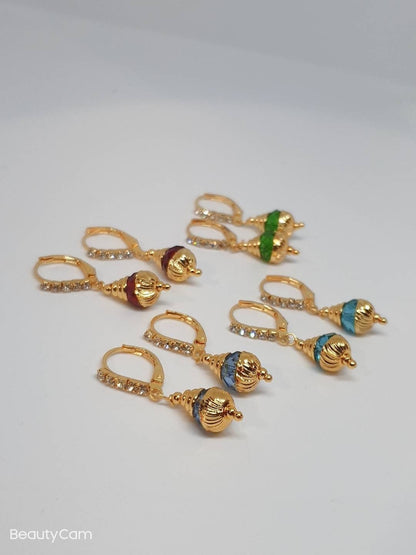 Gift for her - Vintage Lot Four Pair Stud Earrings Gold Toned Chunky Teardrop Round And Oval With Red Yellow Green Stones