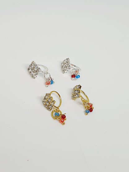 4 Pieces Clear Multi Dangle Stone Nose Ring Gold Silver Bollywood Wedding Indian Jewelry Women Pierced Nose Ring