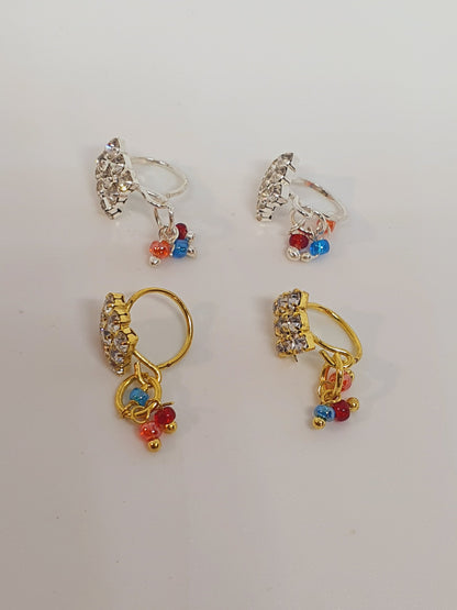 4 Pieces Clear Multi Dangle Stone Nose Ring Gold Silver Bollywood Wedding Indian Jewelry Women Pierced Nose Ring