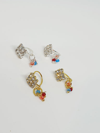 4 Pieces Clear Multi Dangle Stone Nose Ring Gold Silver Bollywood Wedding Indian Jewelry Women Pierced Nose Ring