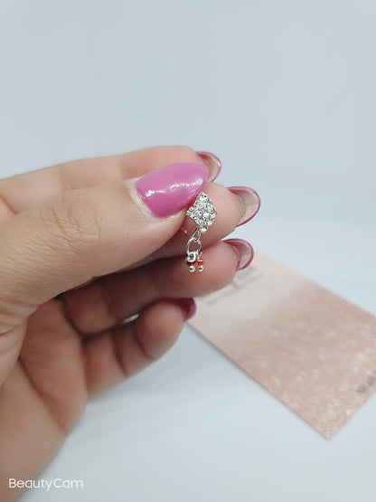 Silver Nose Ring | Multi-color Dangle Stone Nose Ring Gold Bollywood Wedding Indian Jewelry Women Pierced Nose Ring