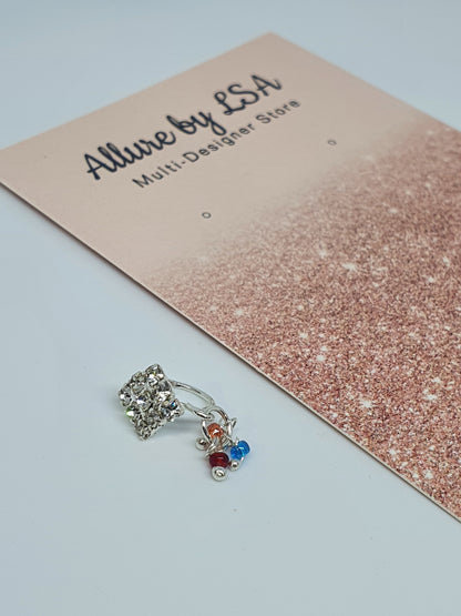 Silver Nose Ring | Multi-color Dangle Stone Nose Ring Gold Bollywood Wedding Indian Jewelry Women Pierced Nose Ring