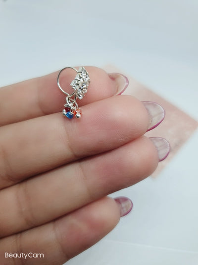 Silver Nose Ring | Multi-color Dangle Stone Nose Ring Gold Bollywood Wedding Indian Jewelry Women Pierced Nose Ring