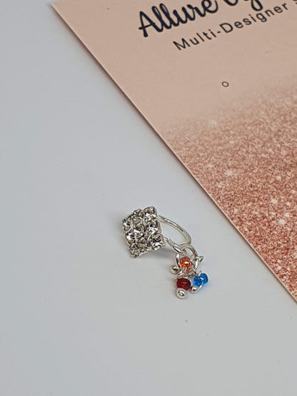 Silver Nose Ring | Multi-color Dangle Stone Nose Ring Gold Bollywood Wedding Indian Jewelry Women Pierced Nose Ring